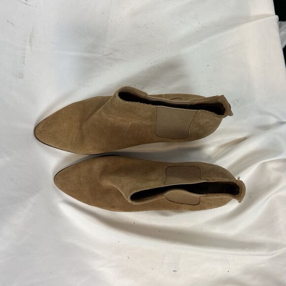 Anne Klein Suede Leather Ankle Booties Tan Brown Block Heel Slip On Womens 8.5 M - Picture 2 of 12